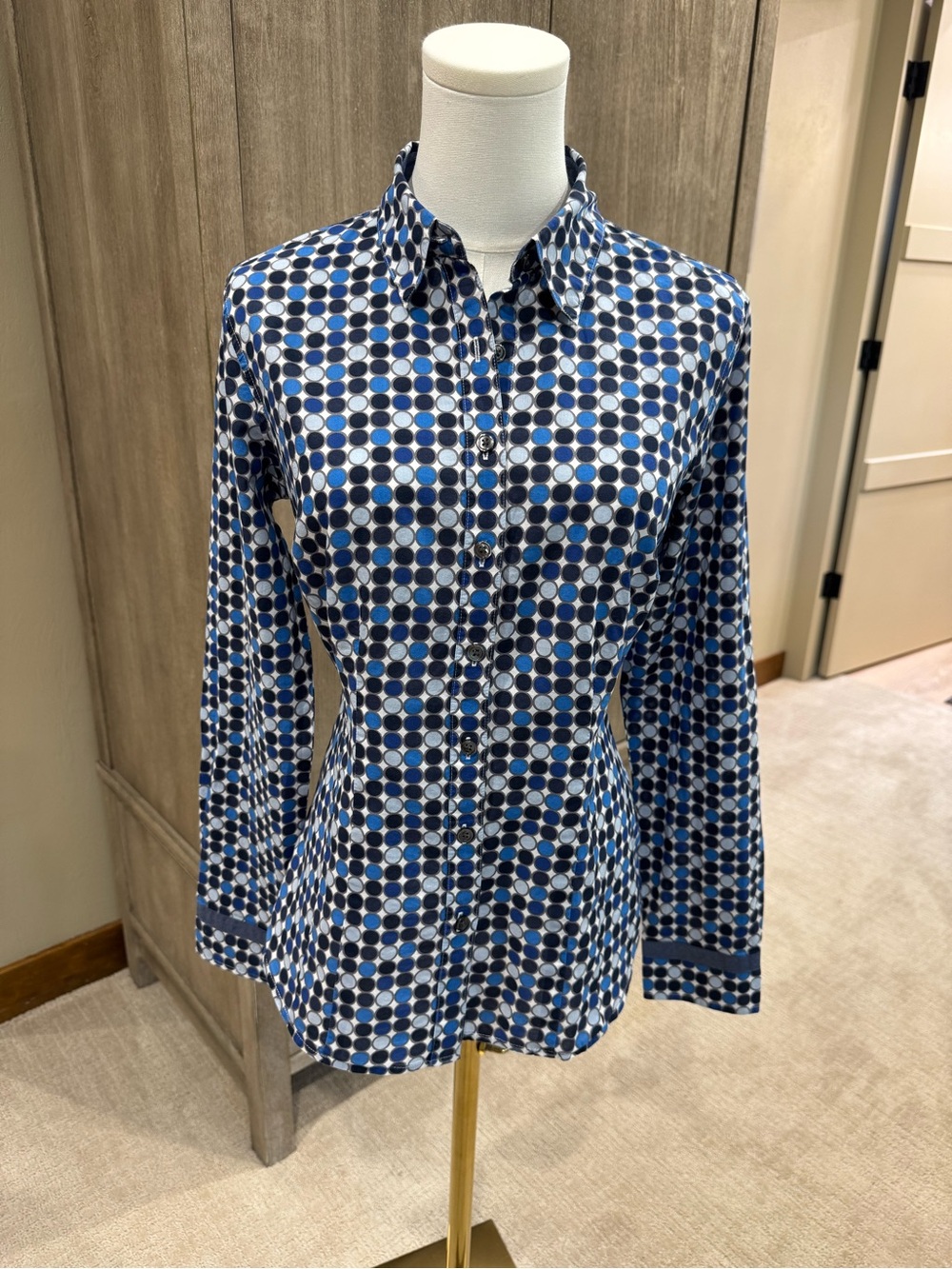 Van Heusen Navy and White Dot Geometric Button-Down Shirt